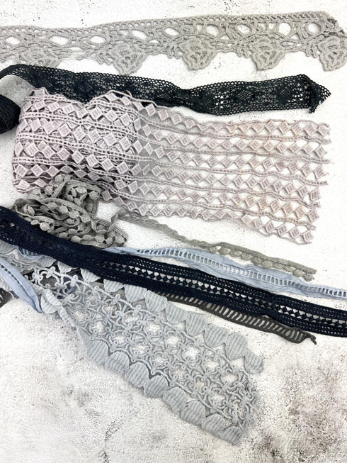 Gray ish Lace Trims Variety Trim Scrap Pack Scrap Bundle Pack 7 Pieces SPK00190